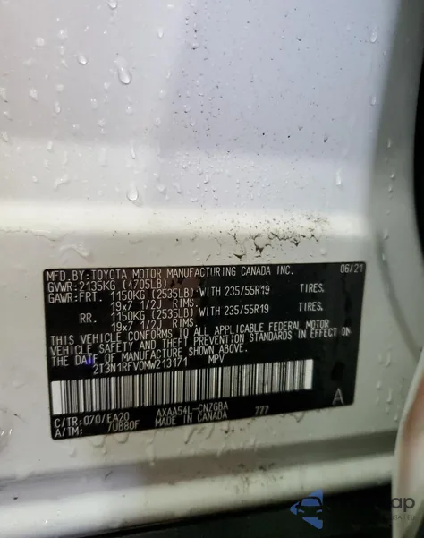 2021 Toyota Rav4 Limited z USA, uszkodzony, nr VIN 2T3N1RFV0MW213171